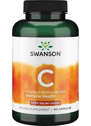 Витамины и минералы swanson vitamin c 1000 mg with rose hips, 90 капсул