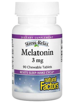 Натуральная добавка natural factors stress-relax melatonin 3 mg, 90 жувальних таблеток