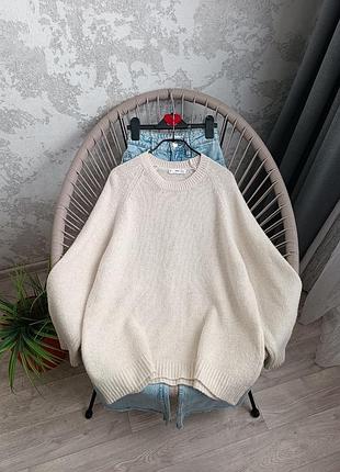 Светр жіночий в'язаний шерстяний крем оверсайз mango.