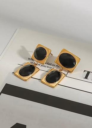 Серьги нержавеющая сталь stainless steel черные вставки