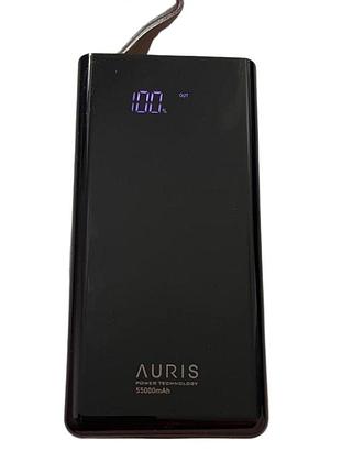 Повербанк auris 55000 мач с быстрой зарядкой черно-красный, фонарик 2 usb+ 2type-c люксова якість
