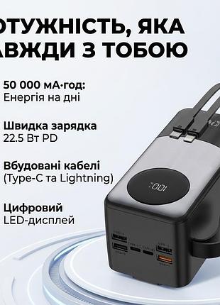 Наружный аккумулятор (power bank)whitegизнанг-502x 50000 mah – мощное портативное внешнее зарядное устройство с lcd-дисплеем, быстрой зарядкой 22,5 вт,