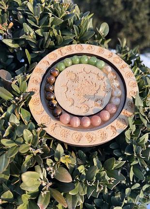 Грошовий браслет цитрин тигрове око нефрит зелений 8 мм браслет