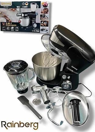Універсальний кухонний комбайн rainberg rb-8088 6л з м'ясорубкою, блендер 3600вт планетарний тістоміс black