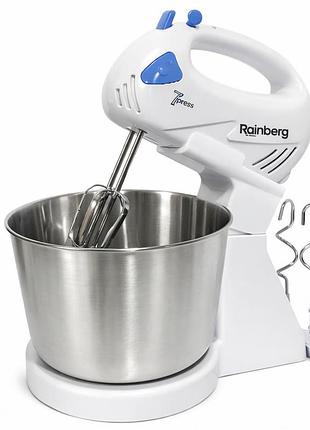 Стационарный электрический миксер с чашей rainberg rb-1006 500w с насадками для замешивания теста blue