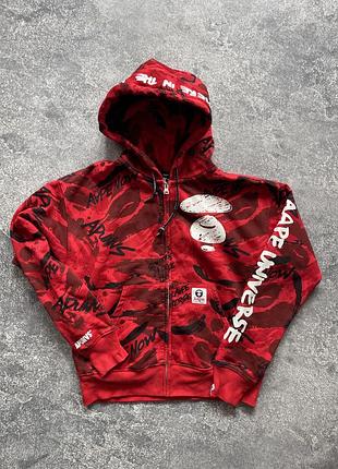 Aape by a bathing ape red camo full zip hoodie “aape universe / ape now”