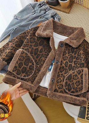 Дитяча дублянка, коричнева, леопардовий принт