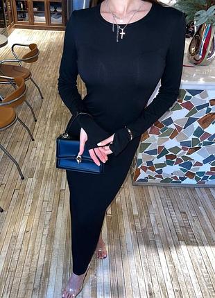 Жіноча стильна сукня облягаюча довга у стилі скімс натуральна, мʼяка віскоза чорна 42-46