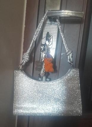 🩶💫сяюча вечірня сумка-багет quiz у стразах — хіт сезону!