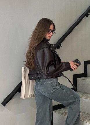 Косуха укорочена шоколадна еко шкіра