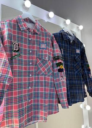 Жіноча сорочка в клітинку з нашивками виробник туреччина