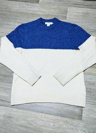 Мужской тёплый шерстяной свитер logg h&m размер l , бежевый/ синий