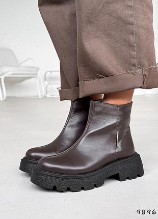 Sale женские кожаные коричневые ботинки зимние ботинки теплые на меху натуральная кожа зима