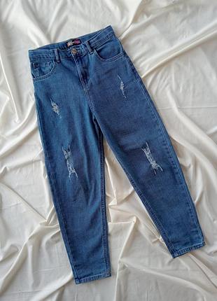 Синие джинсы на девочку, мом, рост 128/134