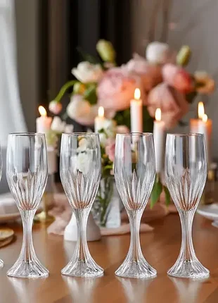 Набір келихів для шампанського на масивній ніжці 6 штук по 175 мл, прозорий