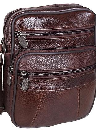 Шкіряна сумка чоловіча esr010 коричнева через плече добротна барсетка 18х16см