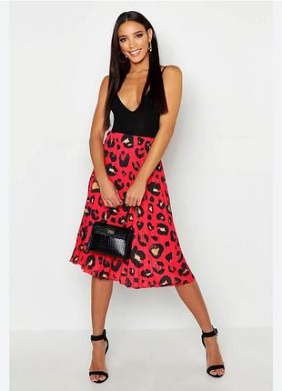 Красивая юбка миди плиссе леопард