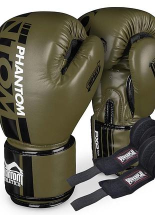 Боксерские перчатки phantom apex army green 16 унций (бинты 4м. в подарок)