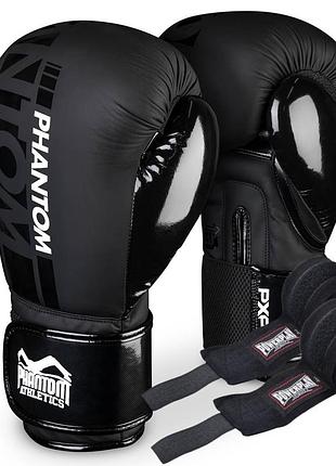 Боксерские перчатки phantom apex speed black 16 унций (бинты 4м. в подарок)