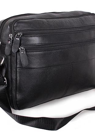 Сумка чоловіча шкіряна es3923 чорна через плече портфель для документів для ноутбука 36х25см