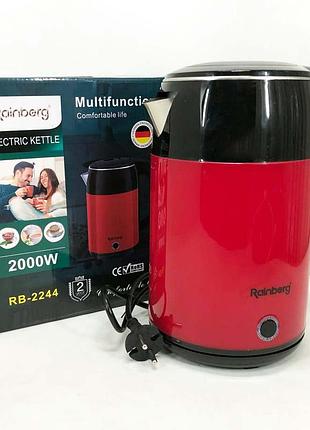 Электрочайник дисковый rainberg rb-2244 2000 вт 2л, электронный чайник, дисковый чайник. цвет: красный