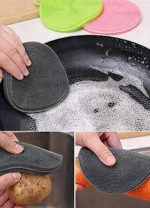 Губка мочалка прихватка для посуды силиконовая better sponge 4 в 1 серый