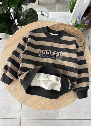 Теплий дитячий світшот у смужку на флісі для хлопчика, утеплений розмір 110,150 (од1180)