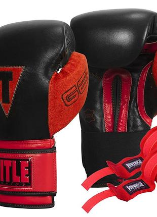 Боксерські рукавиці title boxing all heart bag gloves 2.0 black/red 10 oz (бинти 4м. в комплекті)