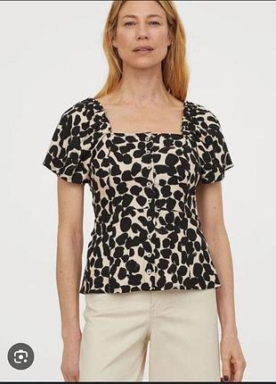 Блуза блузка рубашка в анималистичный принт h&amp;m 3% лен