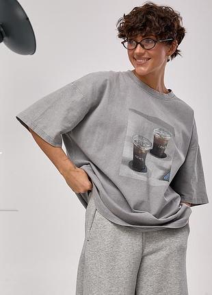 Оверсайз футболка з принтом "coffee cups"