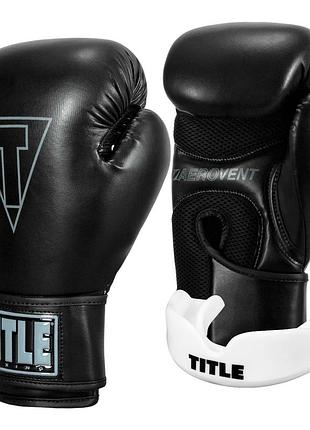Боксерские перчатки title boxing vegan gloves black 16 oz (капа в комплекте)