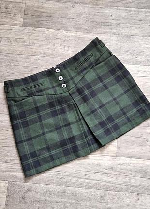 Теплая юбка в клетку с карманами