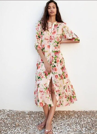 Нежное вискозное миди макси платье рубашка zara