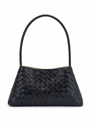 Тренд стильная качественная черная женская сумка плетеная на плечо багет багетка экокожа