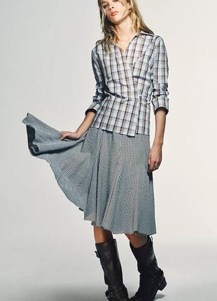Юбка средней длины в клетку виши с бантовыми складками