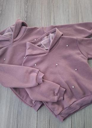 Теплая кофта на худи трехнить на флисе для девочки
