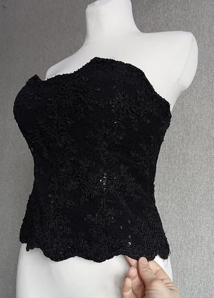 Роскошный вечерний кружевной корсет без бретелей 🖤 в винтажном стиле вышит бисером и пайетками.