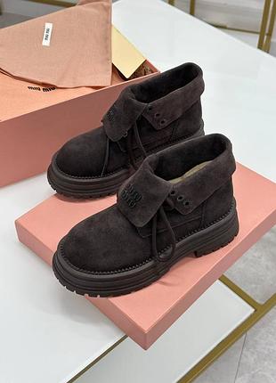 Ботинки ботинки темно-коричневые замшевые меховые миу