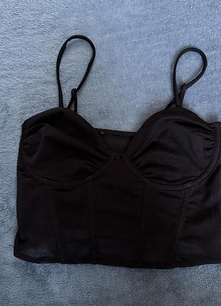 Чорний корсет жіночий з сіточкою, стильний облягаючий new yorker xs-xxs