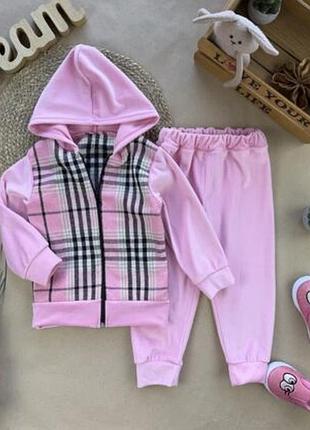 Костюм велюр клетка розовый