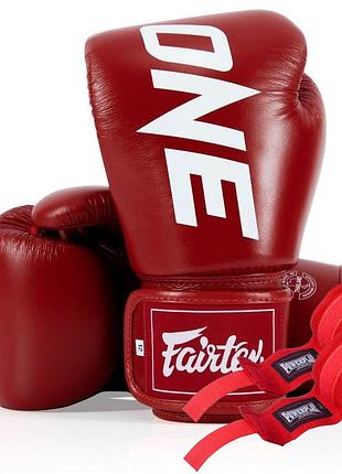 Боксерские перчатки fairtex bgv1-one (натуральная кожа) red 14 унций (бинты в комплекте)