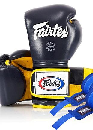 Боксерские перчатки fairtex bgv9 mexican blue/yellow 18 унций (бинты в комплекте)