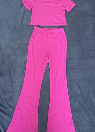 Жіночий костюм shayne руджевого кольору, спортивний топ + штани-кльош, весна-літо, xs-s