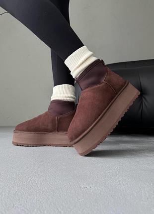 Жіночі зимові уггі з натурального хутра ugg classic dipper low brown