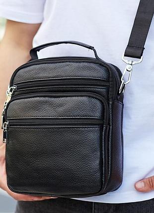 Чоловіча чорна шкіряна сумка-барсетка 22х24х8, месенджер bexhill a25-228c чорний