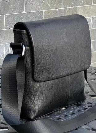 Кожаная сумка мужская через плечо 21х23х5.5, мягкая борсетка для гаджетов tiding bag 12977 черная