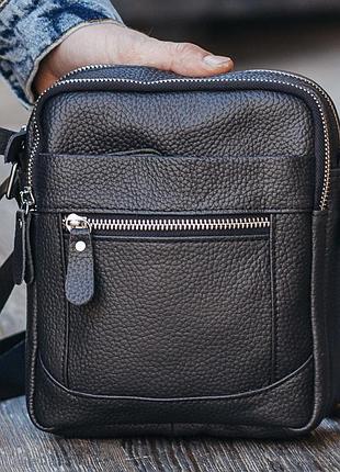 Чоловіча шкіряна сумка планшет 18х21х7, барсетка через плече tiding bag la3314-1bl чорна