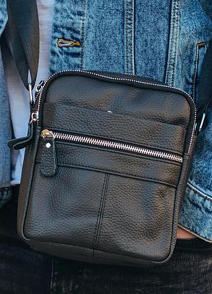 Сумка-барсетка чоловіча 19х22х5, месенджер через шкіряне плече tiding bag bon6165 чорний
