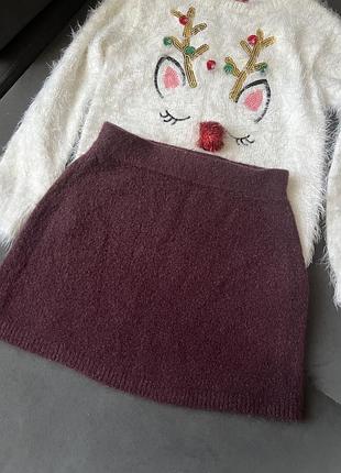 Тепла спідниця zara 7р колір марсала