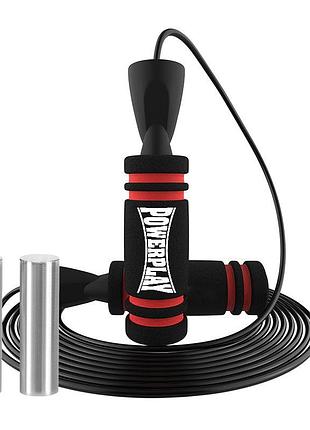 Скакалка скоростная powerplay 4212 x rope с утяжелителями черно/красная (120г*2) 3м.